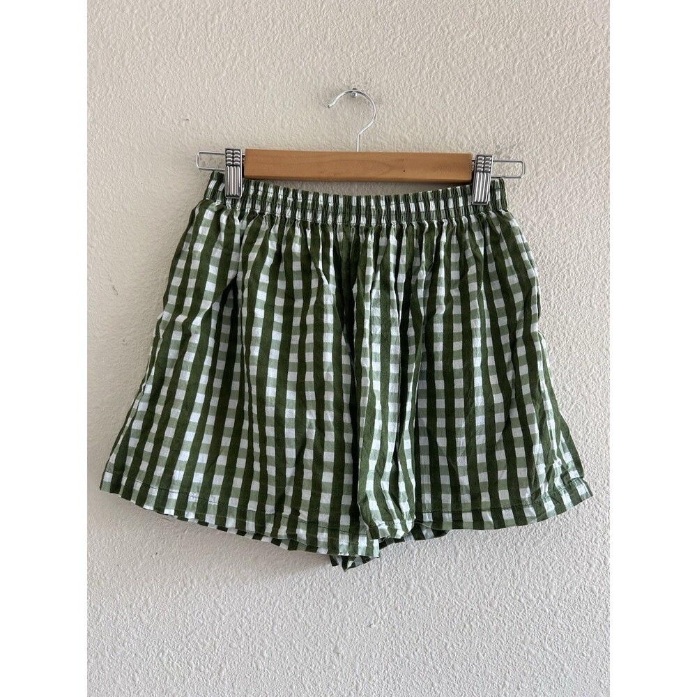 Darling Green White Gingham Plaid Elastic Waist Boxer Women’s M Lounge Coastal